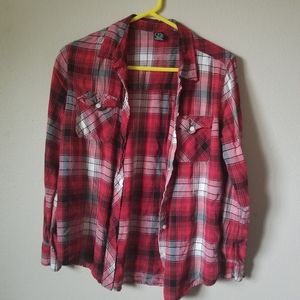 Empyre Long Sleeve, Button-Down, Red, Plaid Top - Size Medium